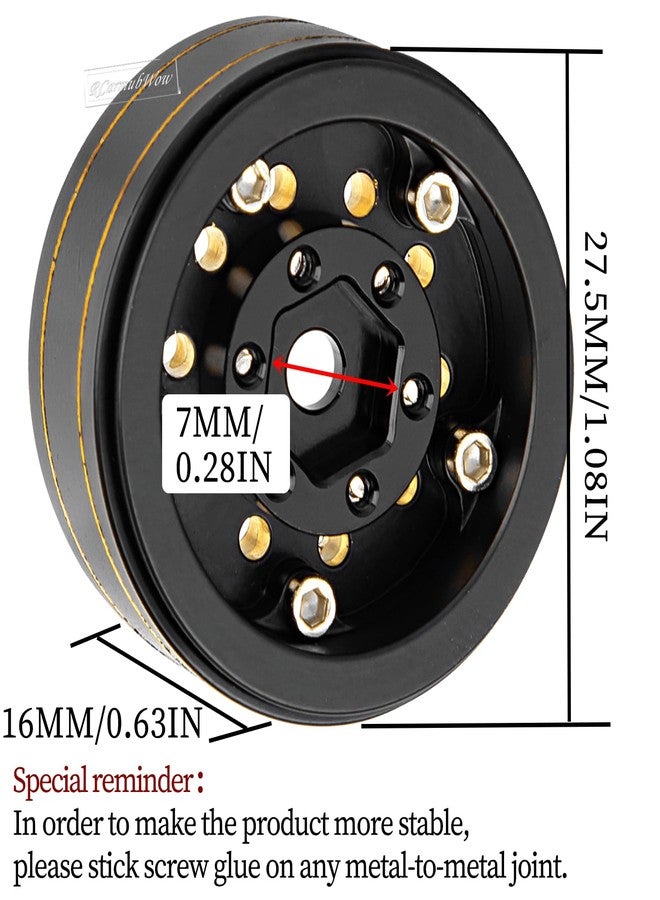 عجلات RcarmubWow 1.0 نحاسية بنظام Beadlock لسيارات التحكم عن بعد SCX24 وTRX4M بمقياس 1/24 و1/18، عجلات نحاسية بنظام Beadlock مقاس 1.0، عجلات RC مقاس 1.0، 4 قطع - Image 3